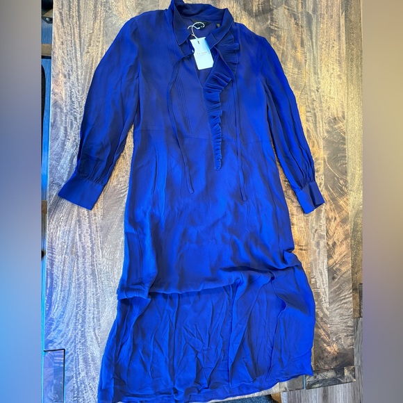 Ted Baker Faithiy Asymmetric Ruffle Midi Skirt Dress Dark Navy Womens Size Ted 2 - Picture 4 of 17